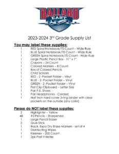 23 24 3rd grade Supply List