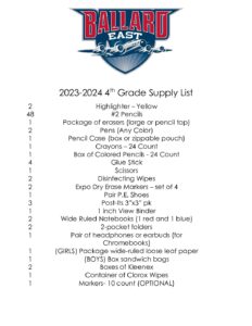 23 24 4th Grade Supply List