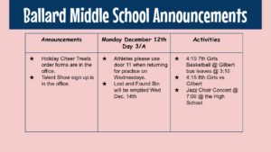 Ballard Middle School Announcements 12 12