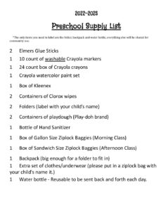 Preschool List 22 23