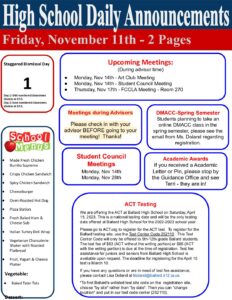 Friday's Daily Announcements