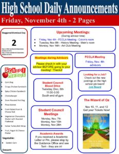 Friday's Daily Announcements