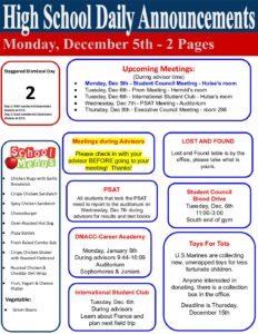 Monday's Daily Announcements