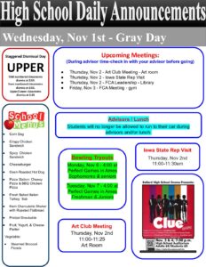 Wednesday's Daily Announcements