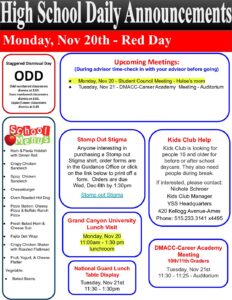 Monday's Daily Announcements